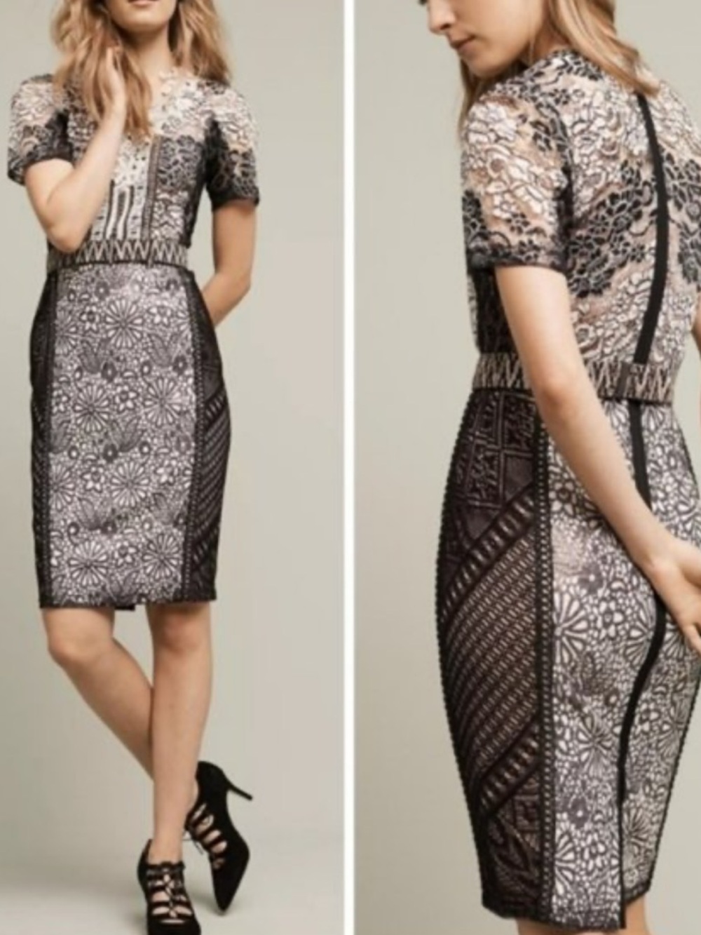 Anthropologie Byron Lars - Black and Cream Beguile Dress in Size 6